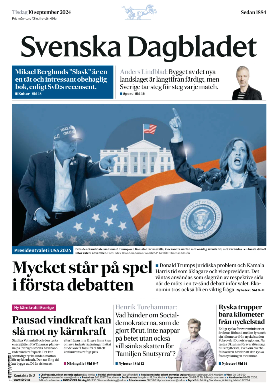 Prima-pagina-Svenska Dagbladet-edizione-di-oggi-20240910